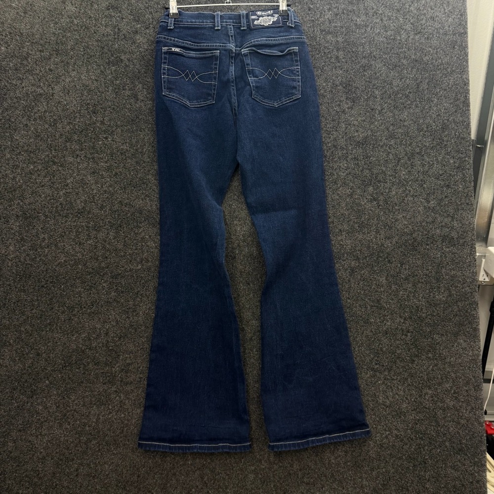 Revolt Jeans Co Womens Dark Wash Flare Leg Denim Blue Jeans Size 9 Mid Rise